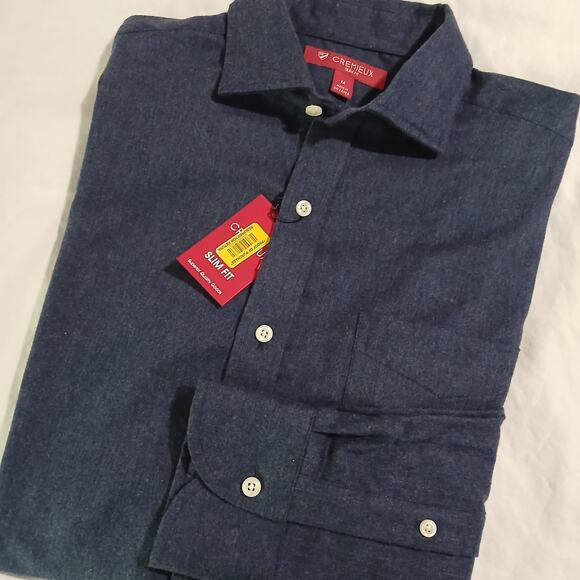 NWT Cremiuex Men's Medium Slim-Fit Blue Long-Sleeved Flannel Button-Up Shirt - Picture 1 of 12